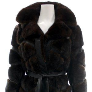 REVILLION  BOUTIQUE FOR SAKS VINTAGE LEATHER COAT MINK FUR SIZE S